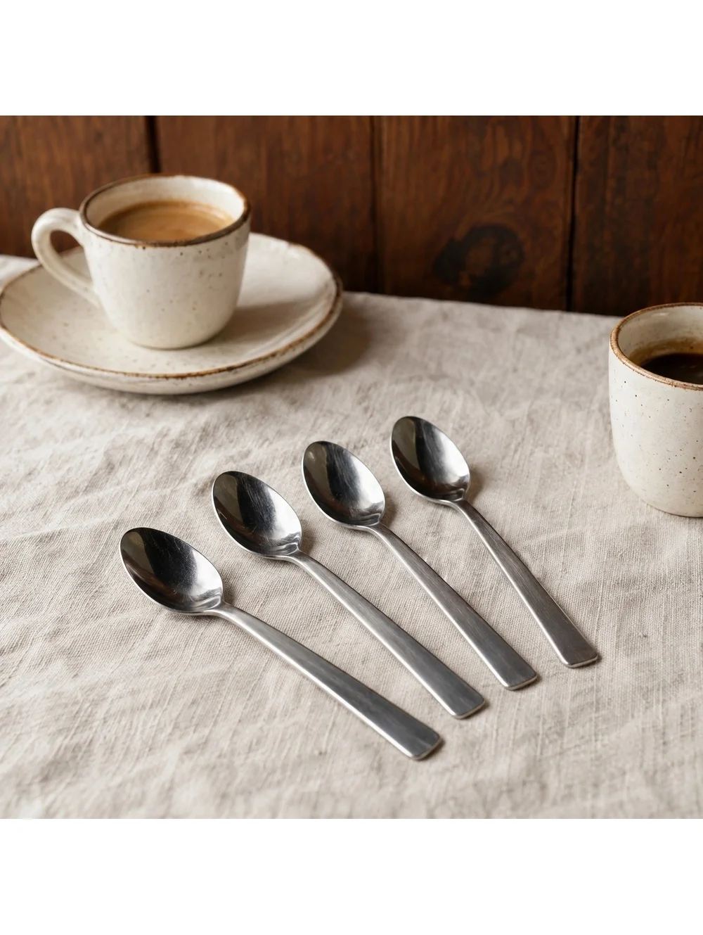 Vintage Inox Stainless Steel Demitasse Spoons Set of 4 Mid Century Coffee Spoons